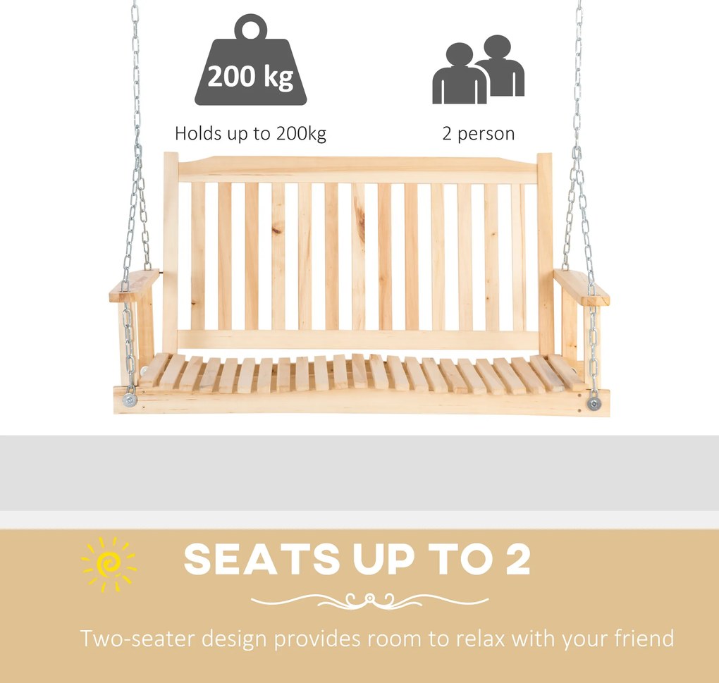 Outsunny Leagăn de Grădină pentru 2 Persoane Cușcă de Leagăn Masiv Patio Terasă Curte Lemn Natural 117 x 69 x 60 cm | Aosom Romania