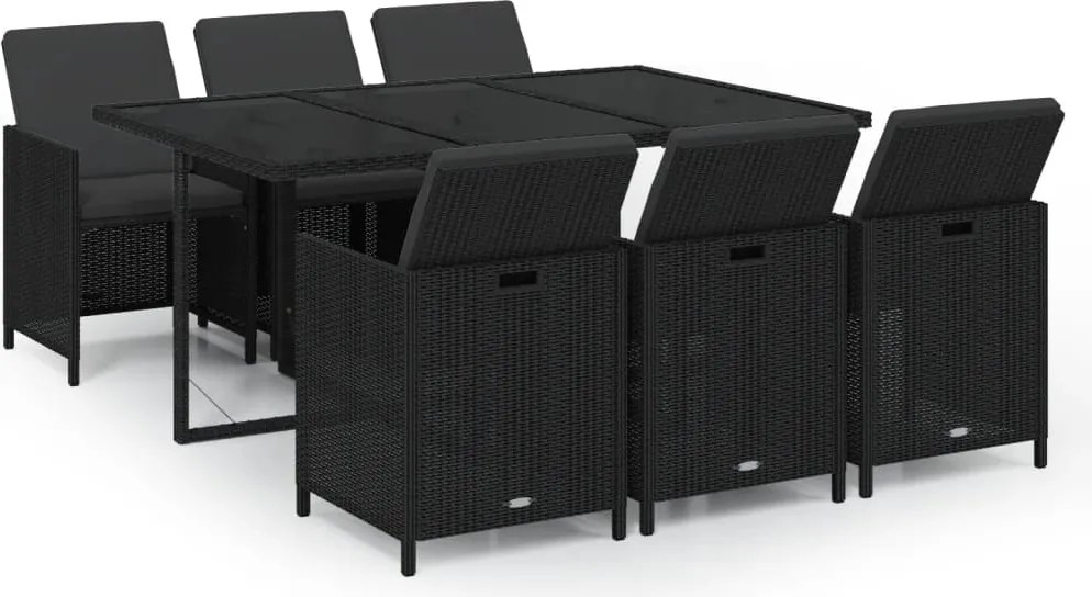 vidaXL Set mobilier de grădină cu perne, 7 piese, negru, poliratan