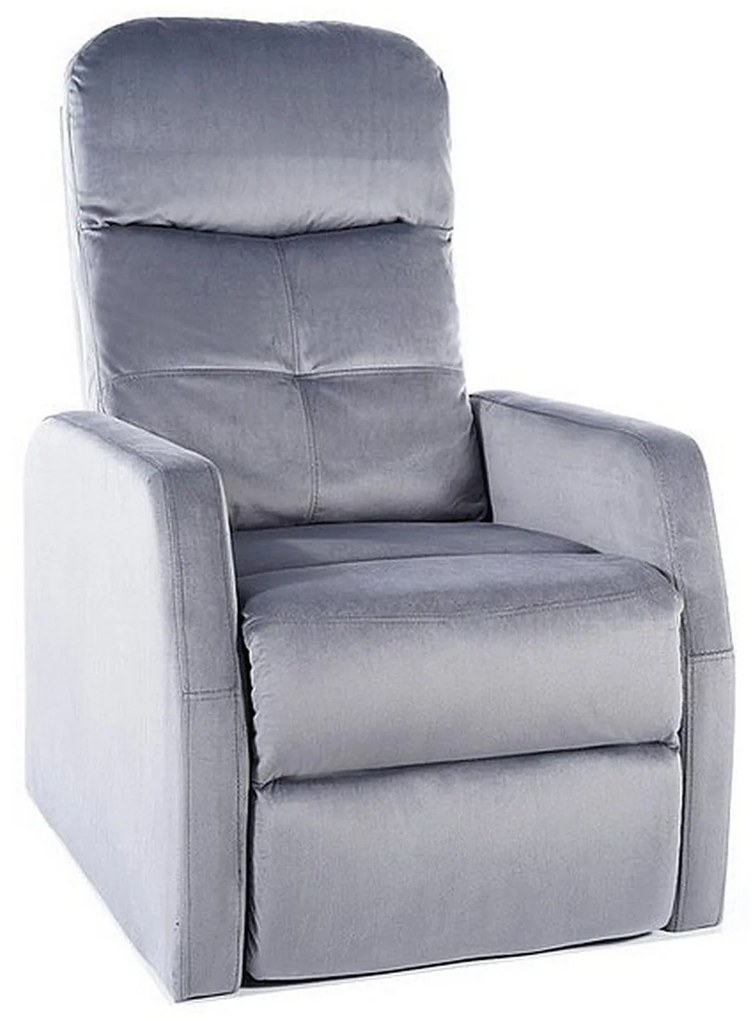 Fotoliu recliner tapitat cu catifea gri ARES, 76-150x63x100 cm