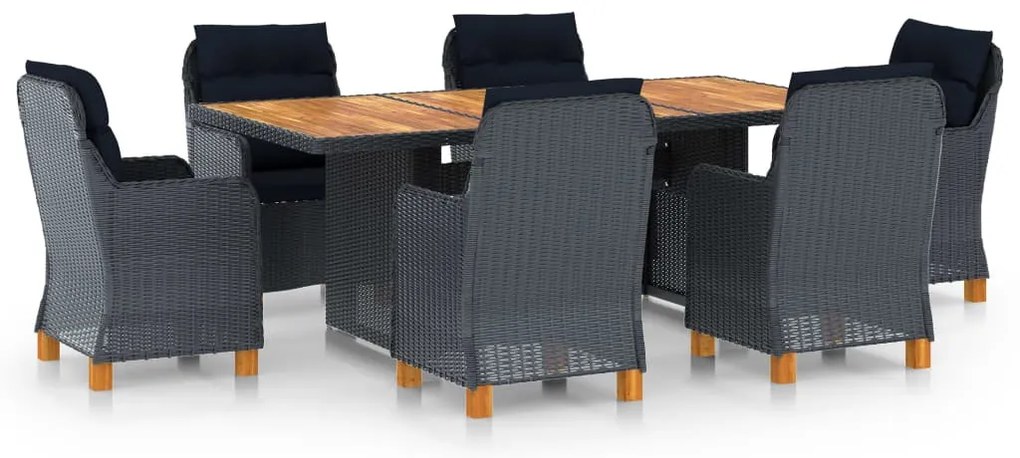 vidaXL Set mobilier exterior cu perne, 7 piese, gri închis, poliratan