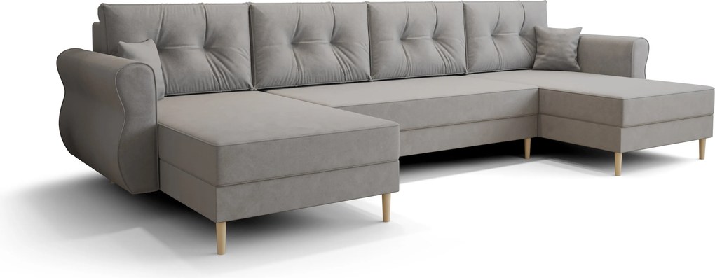 PROMO Coltar extensibil in U SILVIANO 300x140 cm, gri + 2 perne GRATUIT II. calitate