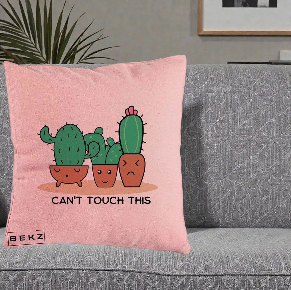Perna Decorativa Cactus Funny Can't Touch This, 40x40 cm, Roz, Husa Detasabila, Perna Inclusa, BEKZ®