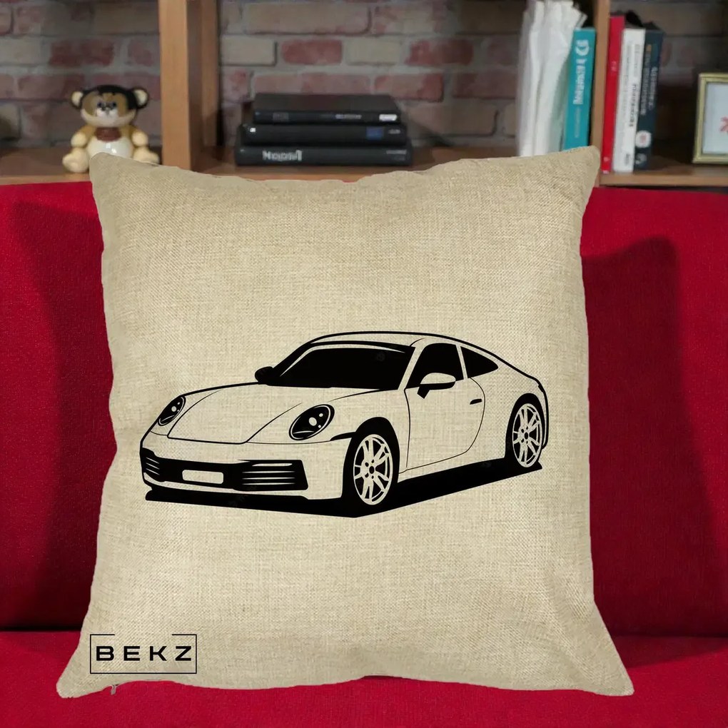 Perna Personalizata Porsche 911 Silueta, 40x40 cm, Crem, Husa Detasabila, Perna Inclusa, BEKZ®