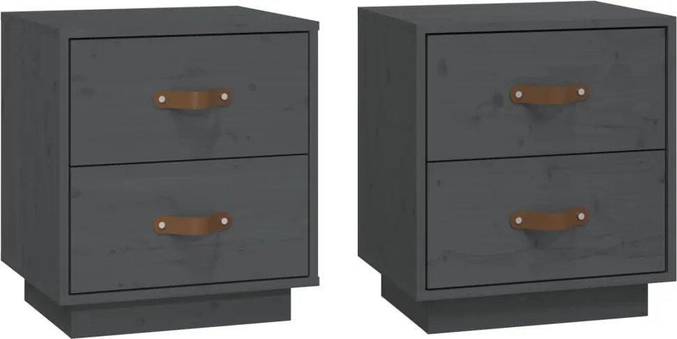 vidaXL Noptiere, 2 buc., gri, 40x34x45 cm, lemn masiv de pin