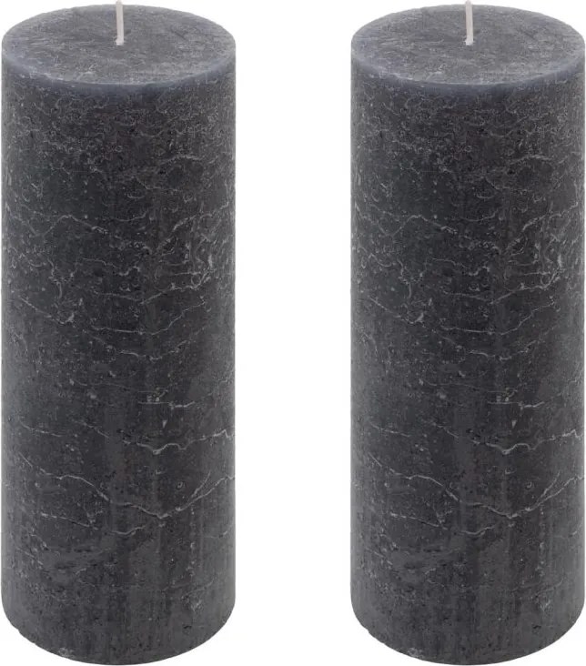 Set de lumânări rustice, 20 cm, Ø 7,5 cm, antracit, 2 buc