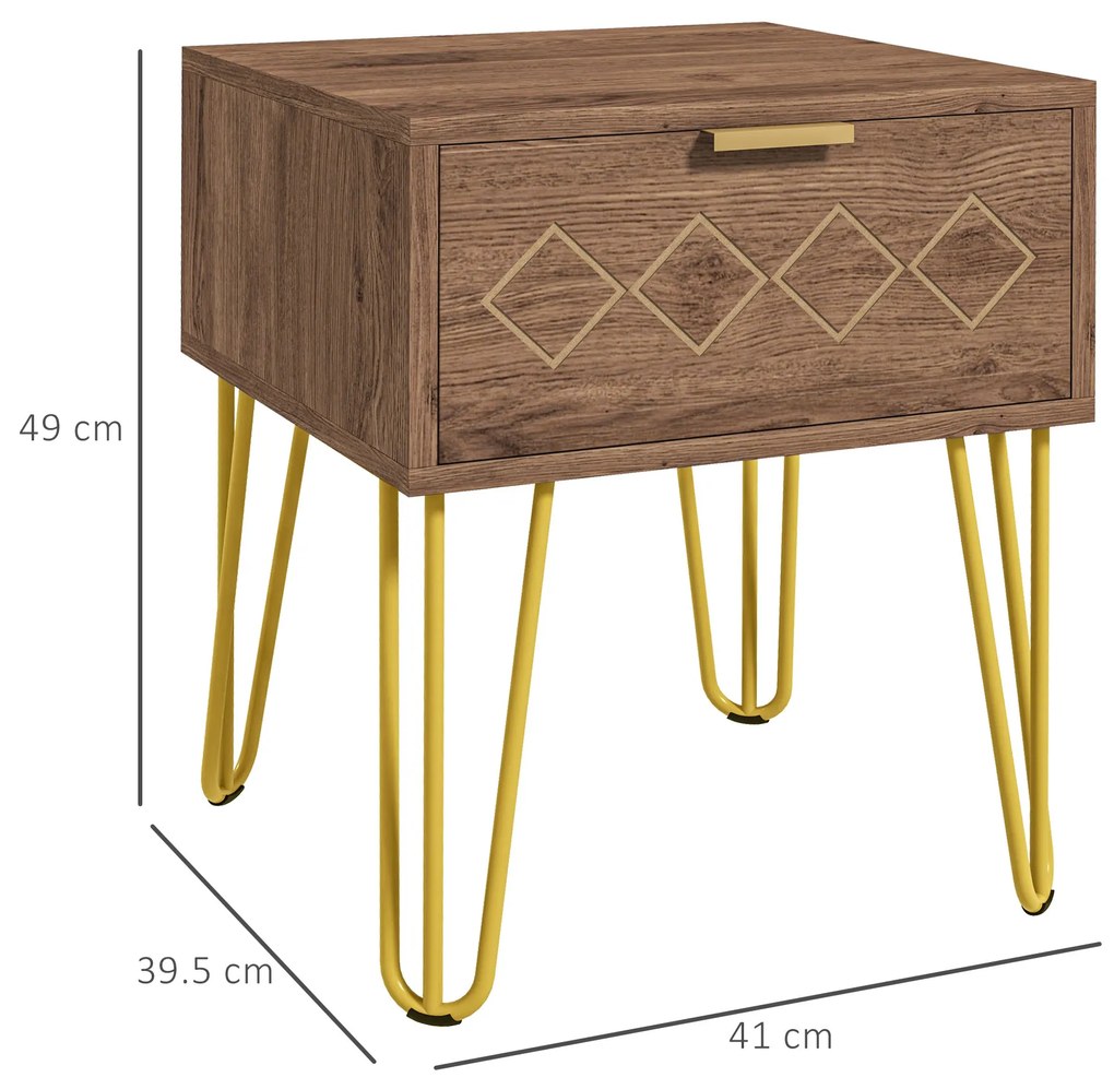 HOMCOM Noptiere Moderne Set 2 Bucati din PAL si Otel cu Sertar, 39.5x41x49 cm, Maro | Aosom Romania