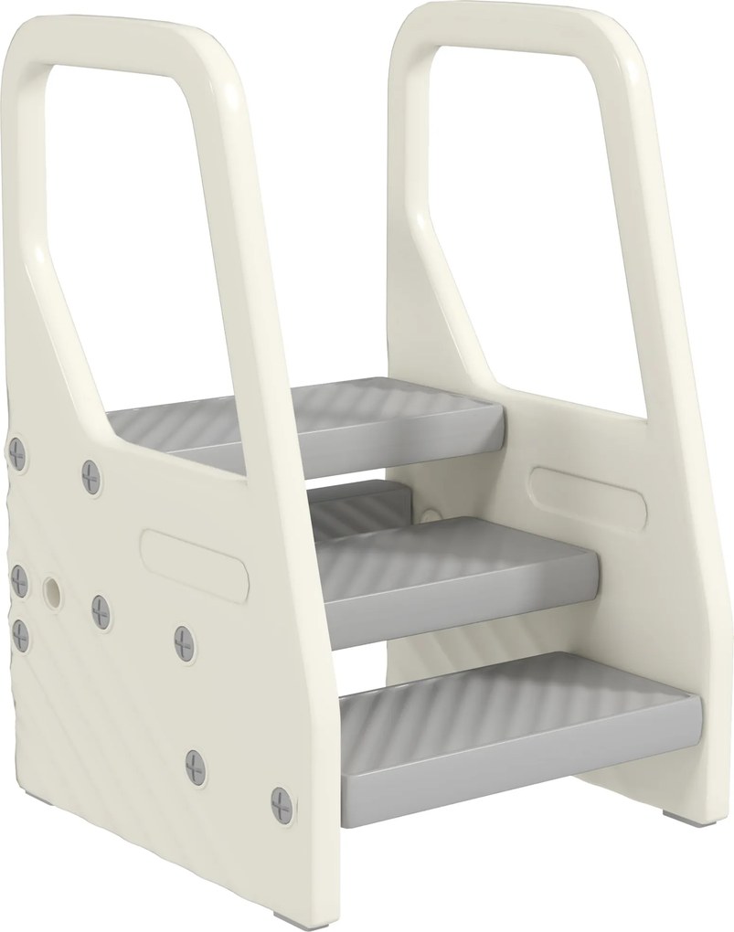 AIYAPLAY Turnuleț pentru Copii 2-5 Ani cu 3 Trepte Reglabile și Tălpi Antiderapante, 43x42x65,5 cm, Gri | Aosom Romania