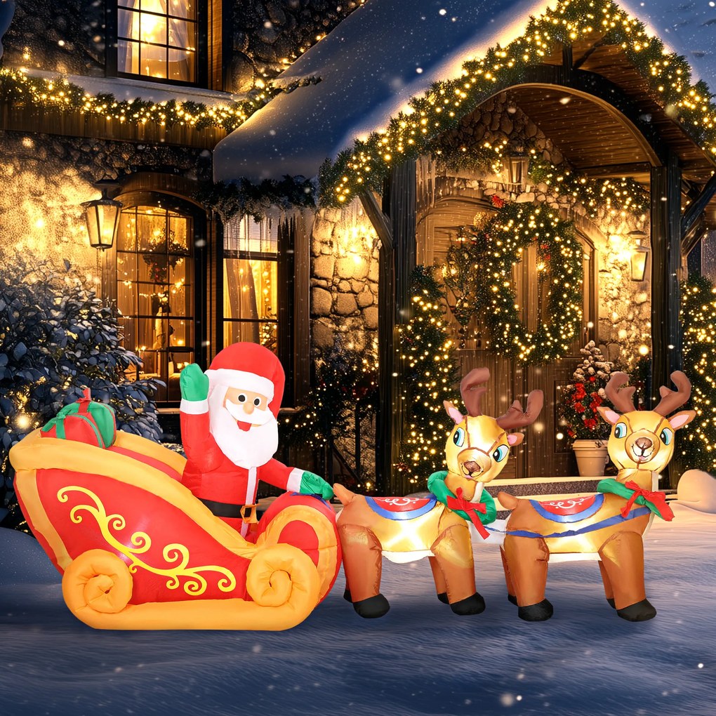 Outsunny Decorație de Crăciun Gonflabilă de 2,4 m pentru Exterior, Moș Crăciun Gonflabil cu Sanie și Reni, 6 Lumini LED și Suflantă, pentru Grădină și Interior | Aosom Romania