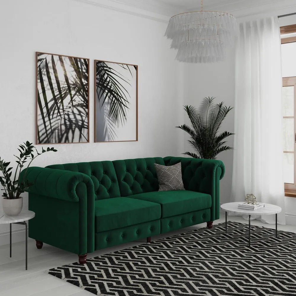 Canapea verde-închis extensibilă cu tapițerie din catifea 236 cm Felix – Støraa