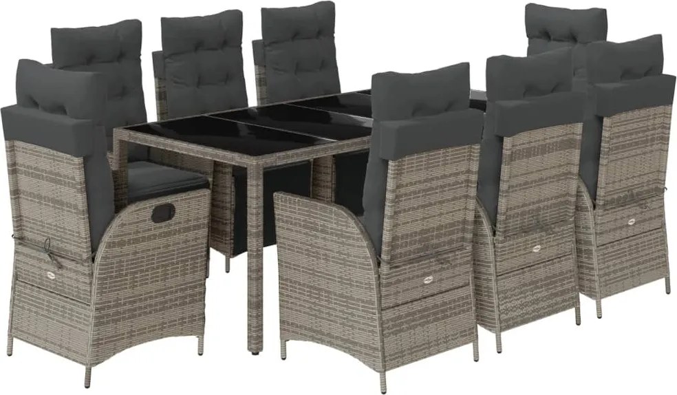 vidaXL Set mobilier grădină cu perne, 9 piese, gri, poliratan