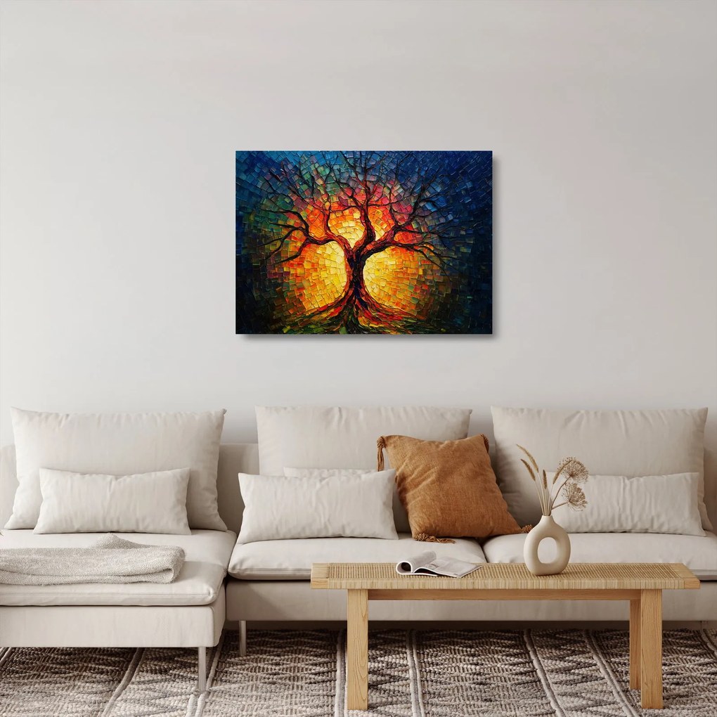 Tablou pe sticlă - Arborele vieții în mozaic (70x50 cm)