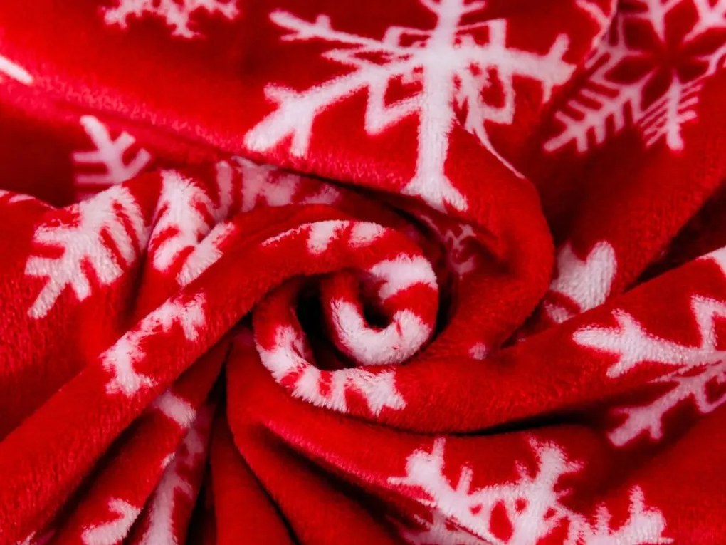 Patura de Craciun din microplus FROSTY FLAKES, rosie Dimensiune: 160 x 200 cm