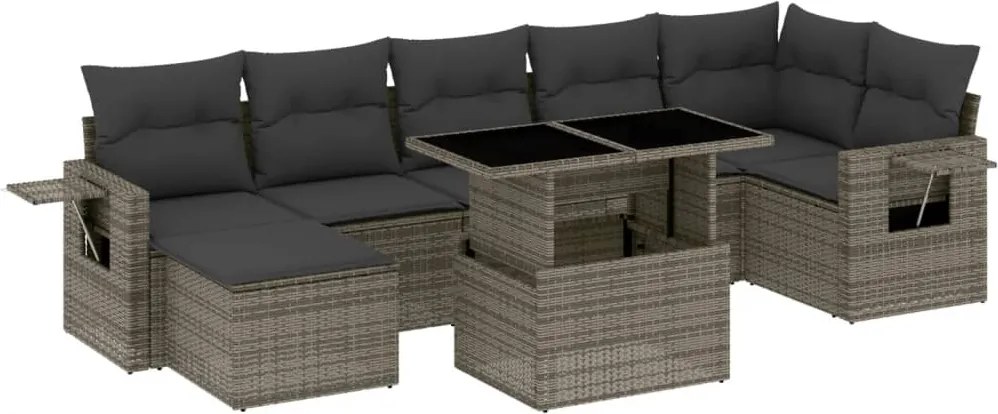 vidaXL Set canapele de grădină cu perne, 8 piese, gri, poliratan