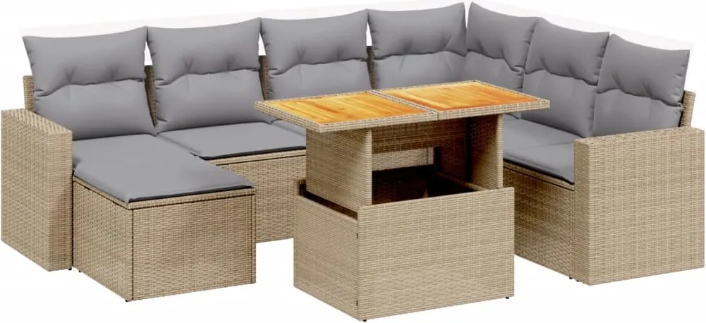 vidaXL Set canapele de grădină, 8 piese, cu perne, bej, poliratan