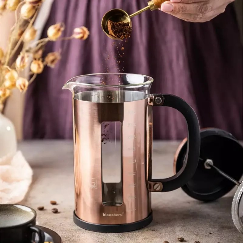 Presă francezа pentru cafea/ceai Klausberg KB 7740, 1 l, Sticlа borosilicatа, Oтel inoxidabil, Cupru