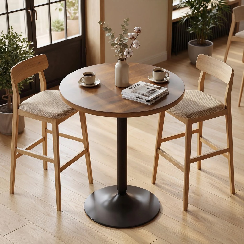 HOMCOM Masă de bar rotundă 60 cm, masă înaltă de bucătărie cu piciorușe antiderapante, pentru bucătărie, living, nuc | Aosom Romania