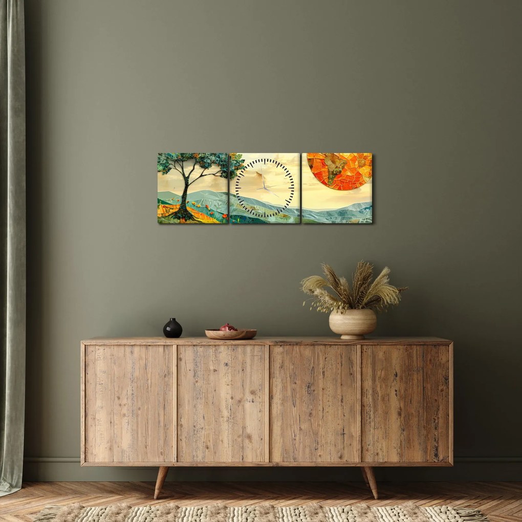 Tablou - Ilustrație peisaj (cu ceas) (90x30 cm)