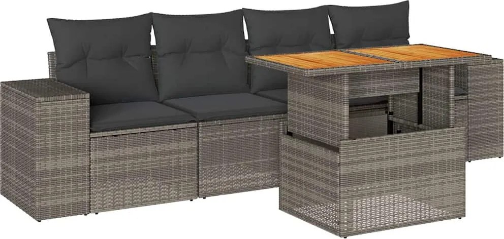 vidaXL Set canapea de grădină cu perne, 5 piese, gri, poliratan