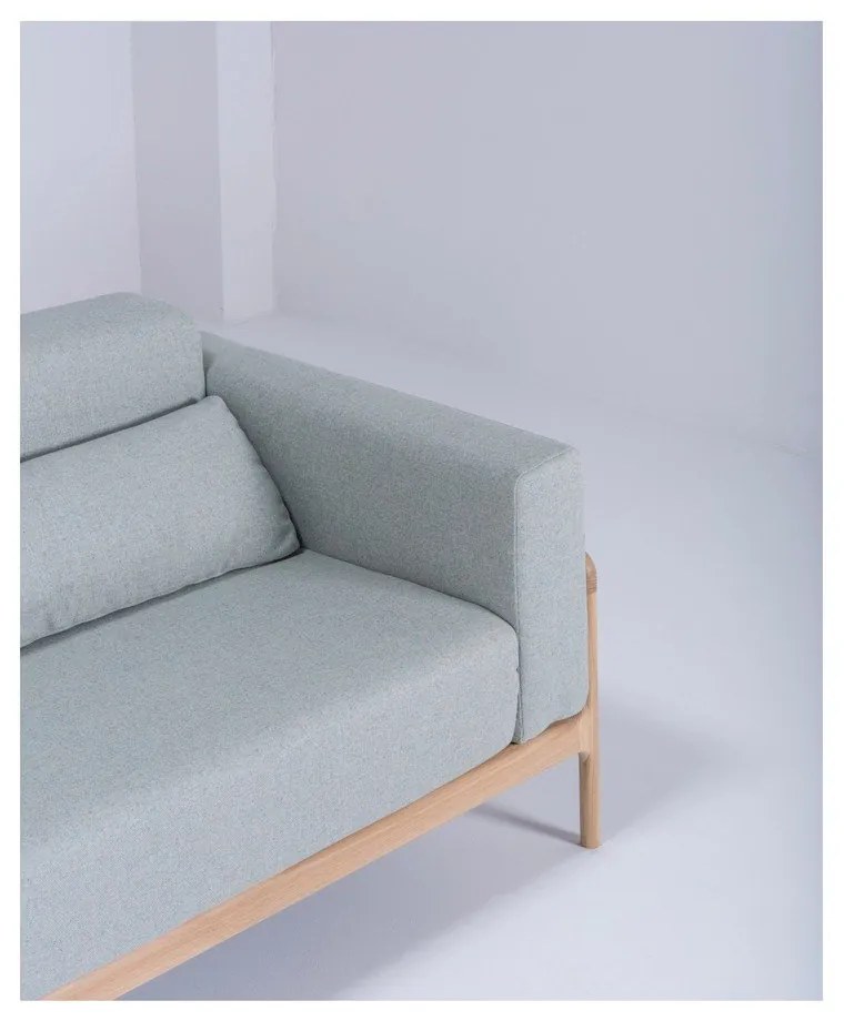 Canapea cu structură din lemn de stejar Gazzda Fawn Plus, 240 cm, albastru - gri