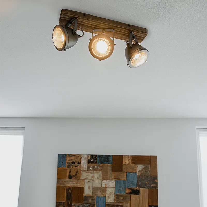 Spotlight industrial din oțel cu lemn inclinabil cu 3 lumini - Emado
