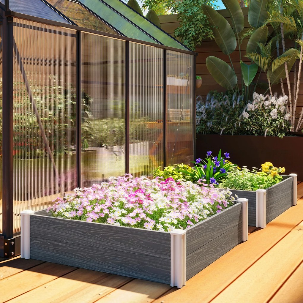 Outsunny Pat Înălțat de Grădină din Vinil, 102x102x33 cm, Kit Modular cu Picioare Interconectabile și Fund Deschis, Jardinieră pentru Flori, Ierburi și Legume, Gri Închis | Aosom Romania