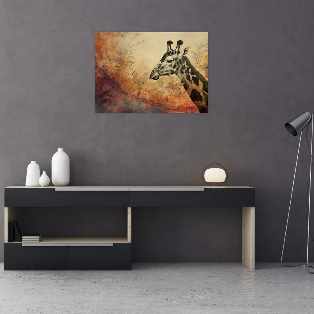 Tablou pe sticlă - Girafă, pictură (70x50 cm)