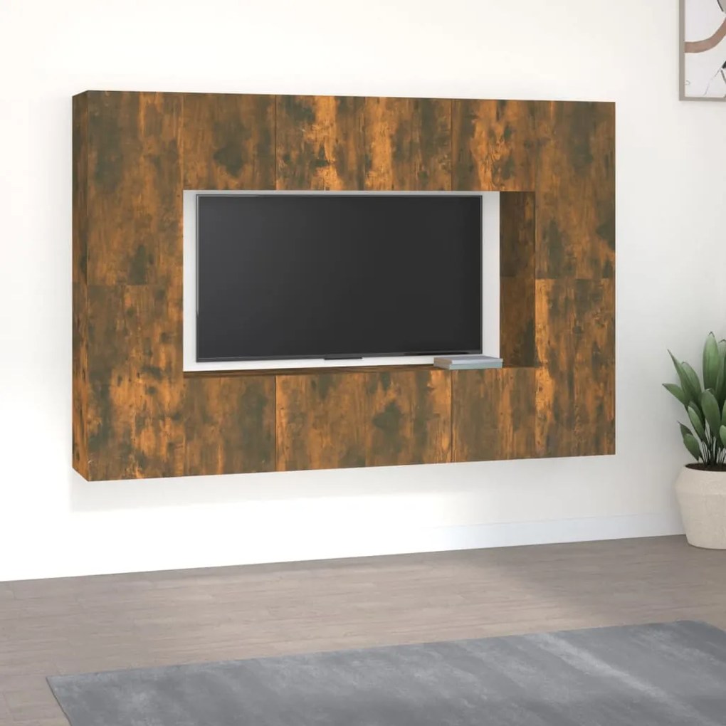 3120251 vidaXL Set dulap TV, 8 piese, stejar fumuriu, lemn prelucrat