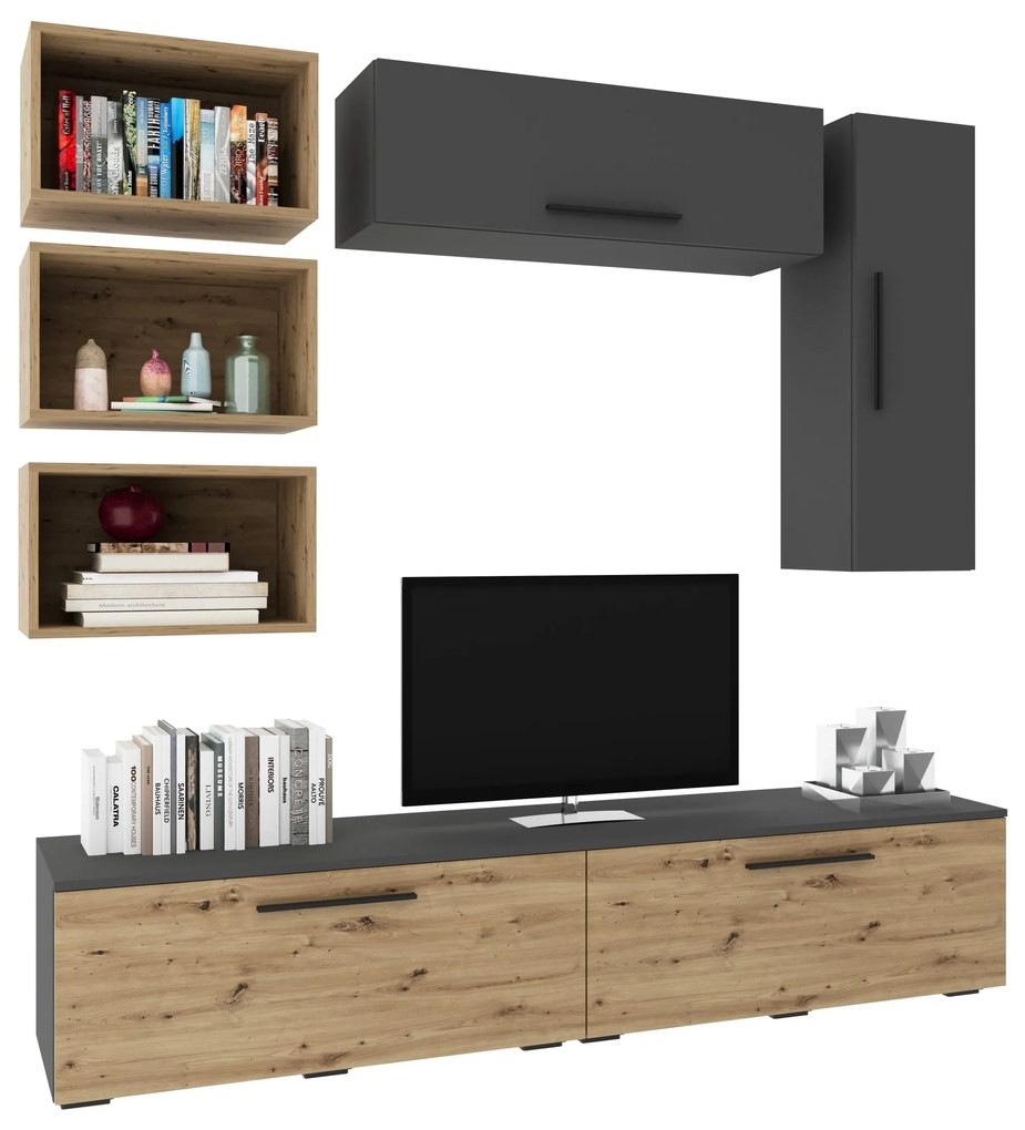 Living Kos V14, Antracit/Stejar Artisan, L 190 cm