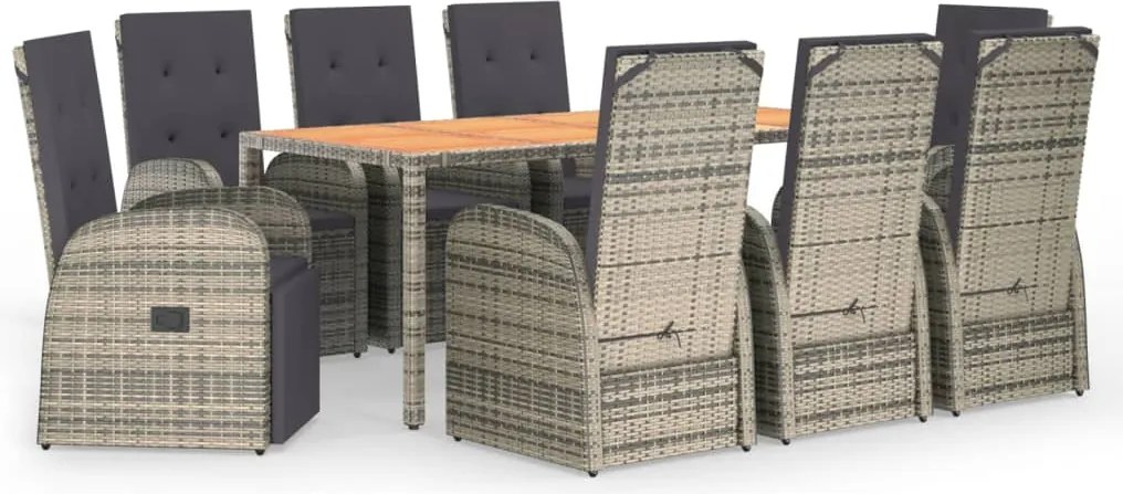 vidaXL Set mobilier grădină cu perne, 9 piese, gri, poliratan