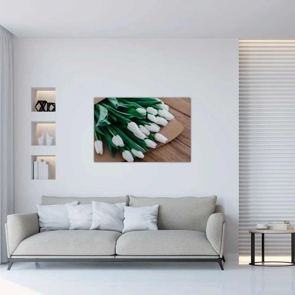 Tablou cu buchet de lalele albe (90x60 cm)