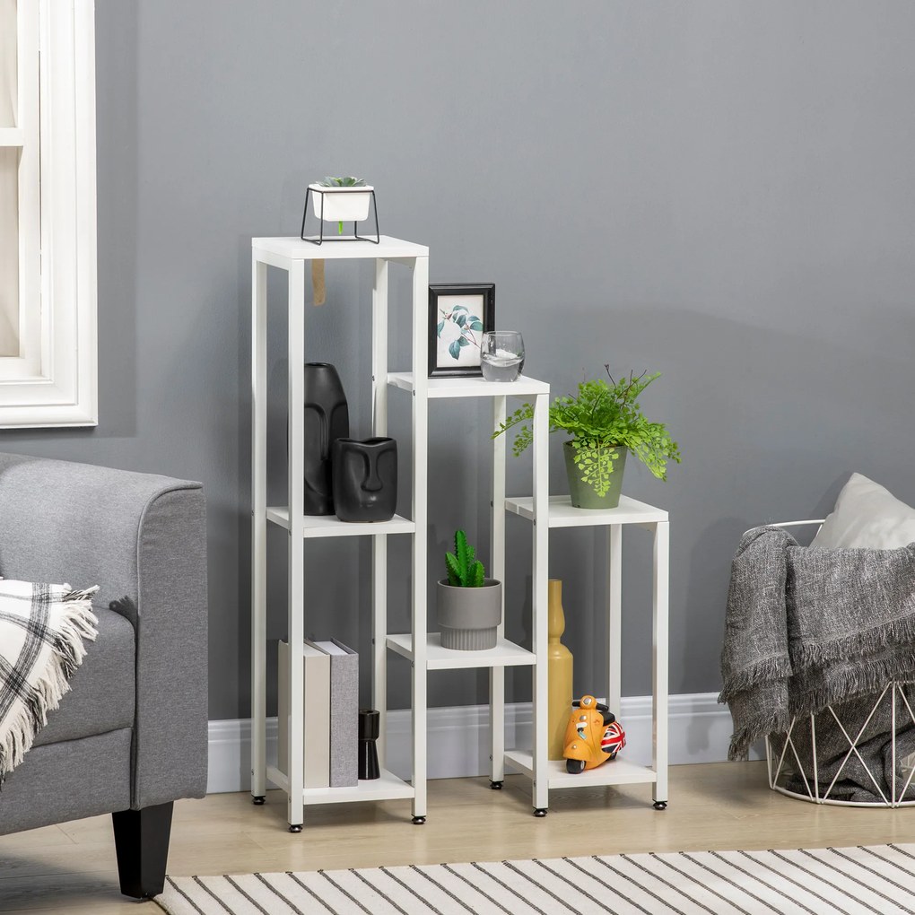 Outsunny Suport pentru flori, suport plante, 7 niveluri, pentru interior și exterior, oțel, alb, 65 x 23 x 94,5cm | Aosom Romania