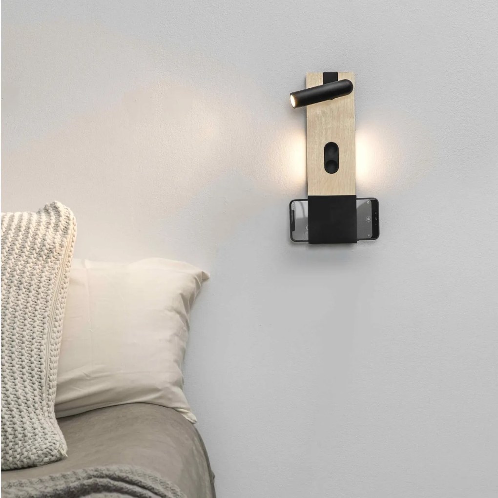 Aplica ambientala cu reader LED design ultra-modern MAGOS negru/artar 20331
