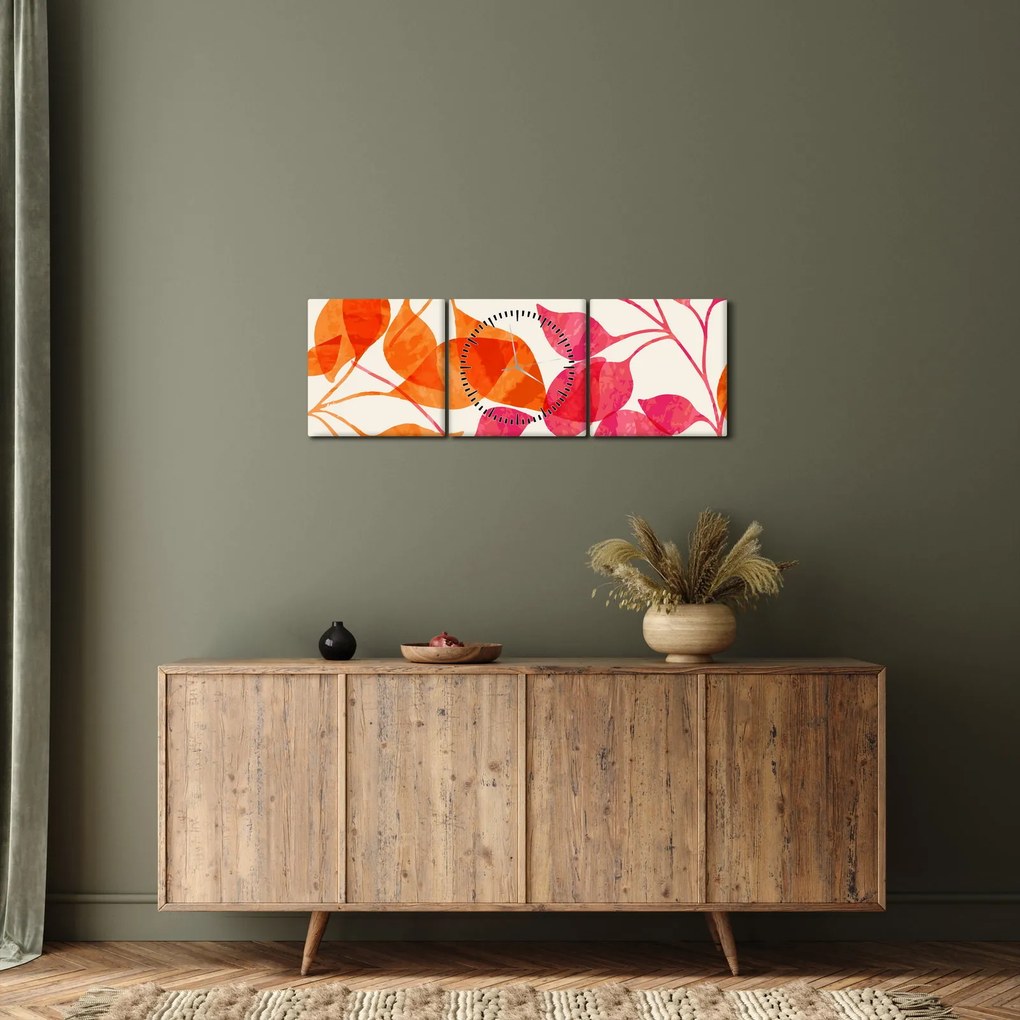 Tablou - Frunze portocalii (cu ceas) (90x30 cm)