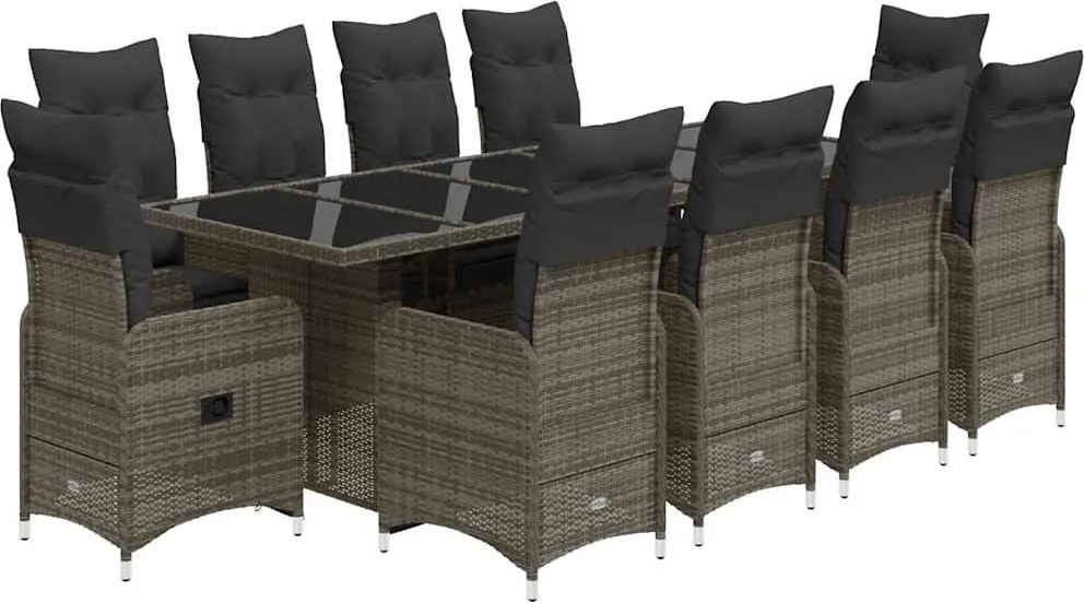 vidaXL Set bistro de grădină cu perne, 11 piese, gri, poliratan