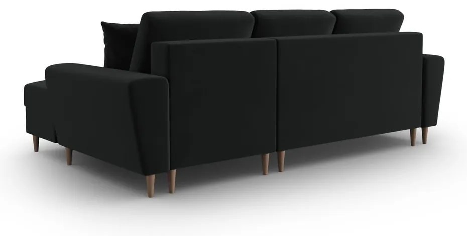 Colțar negru extensibil, cu spațiu de depozitare cu tapițerie din catifea (cu colț pe partea dreaptă, cu șezlong) Kyoto – Cosmopolitan Design