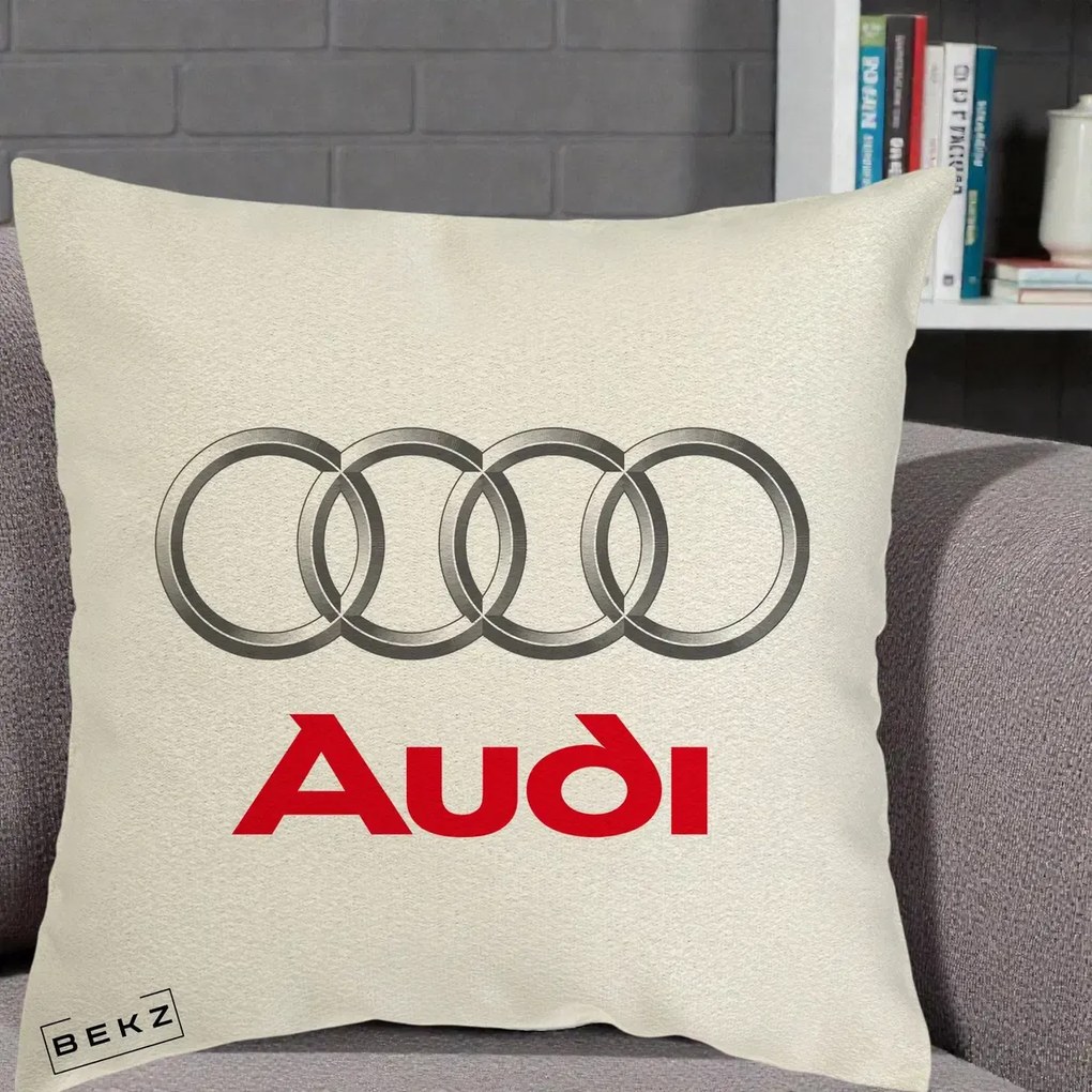 Perna Personalizata cu emblema Audi, 40x40 cm, Ecru, Husa Detasabila, Perna Inclusa, BEKZ®