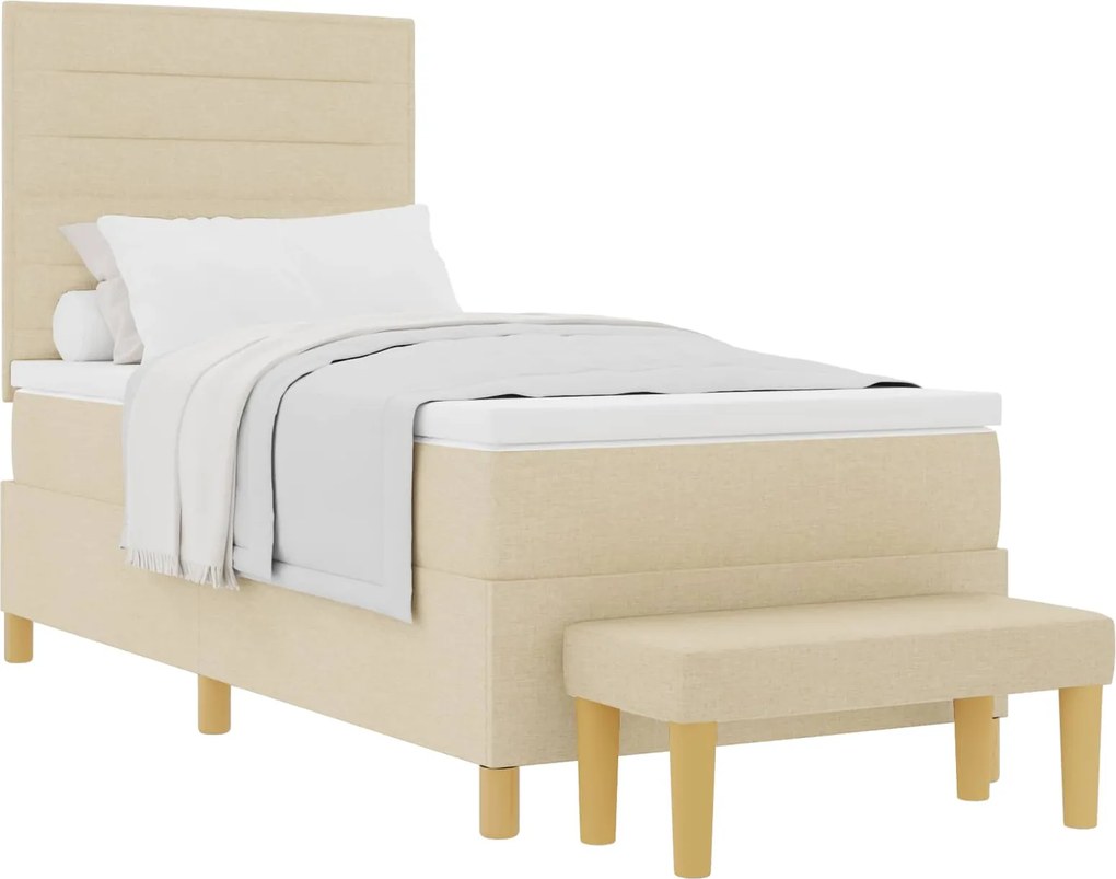 vidaXL Pat cu arcuri cu saltea cu headboard Crem 90 x 190 cm țesătură