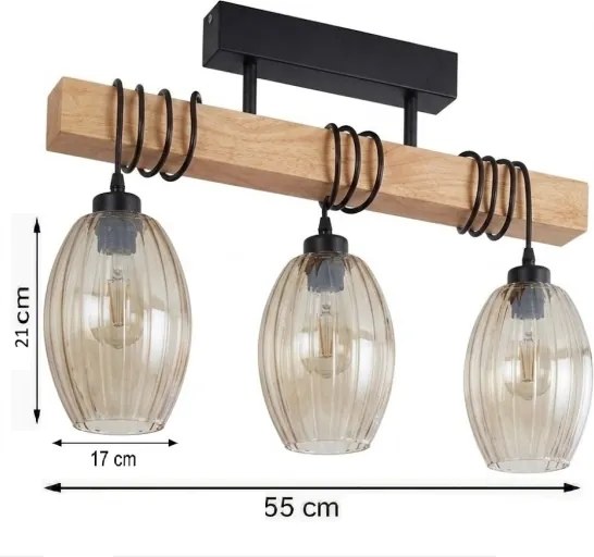 Brilagi - Lustră aplicată WOOD GLASS 3xE27/60W/230V pin/negru/bej fumuriu