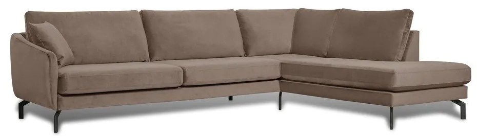 Colțar maro/bej din catifea (cu șezlong pe partea dreaptă) Magic - Scandic