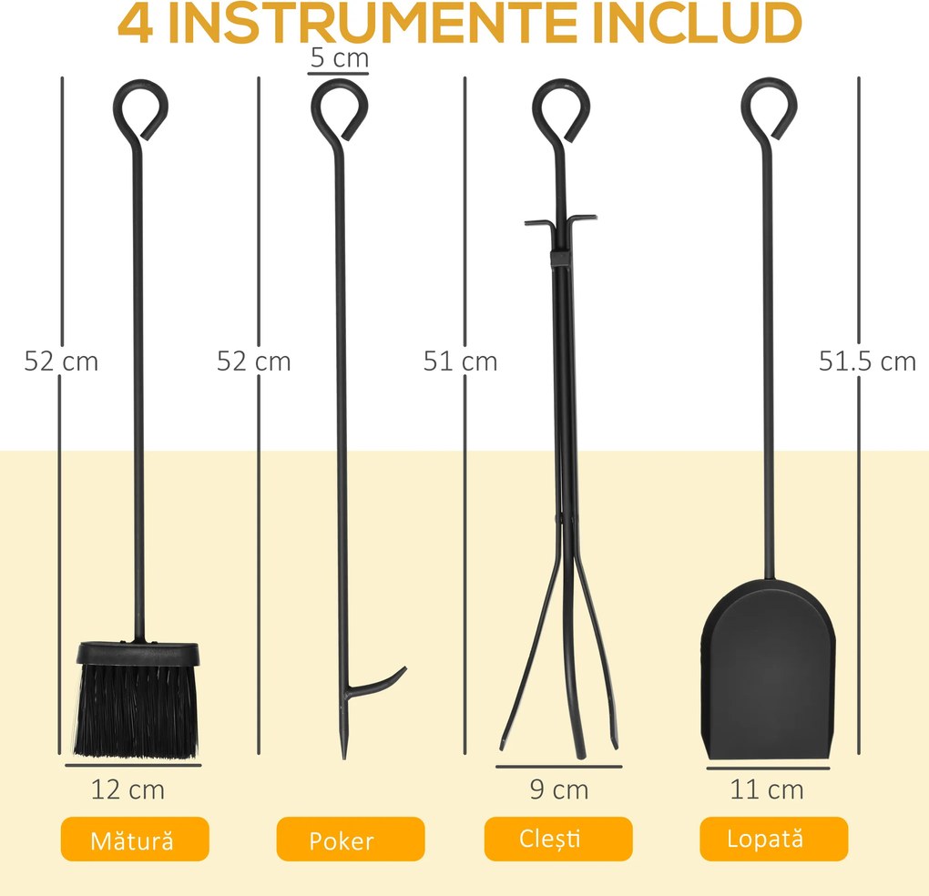 HOMCOM Suport lemne 4 scule din otel Max. 100kg negru | Aosom Romania