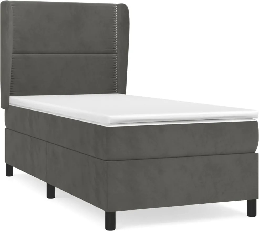 vidaXL Pat box spring cu saltea, gri închis, 90x190 cm, catifea