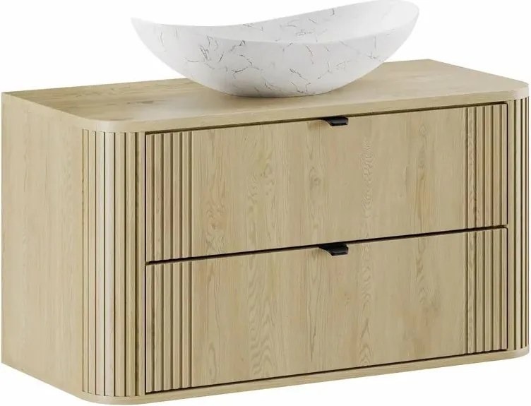 Set dulap baza suspendat 100 cm cu blat si lavoar Comad Ovalia stejar Cremona