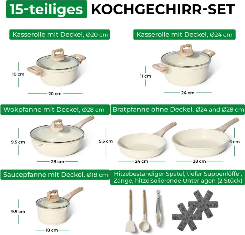 Resigilat: Set de oale si tigai Just Perfecto JL-788, 15 piese, Acoperire marmora, Inductie, Accesorii, Bej