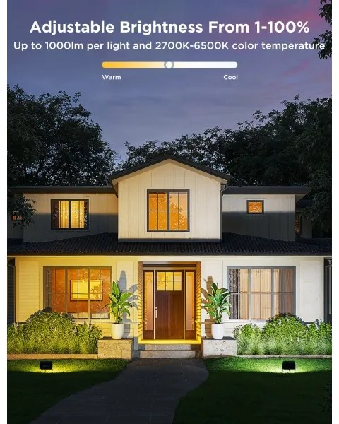 Govee - Set de 4 proiectoare LED RGBICWW reglabile, 24W/230V, IP66, compatibile Matter, Wi-Fi