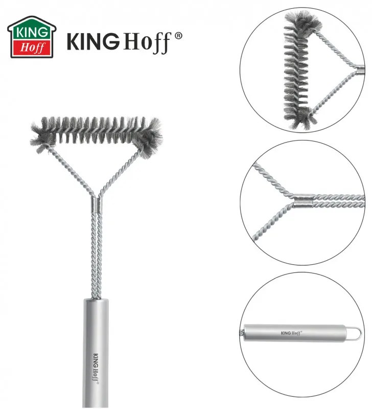 Perie de curatat gratar Kinghoff KH 1915, 41,5 cm, Maner ergonomic, Peri din otel, Inox