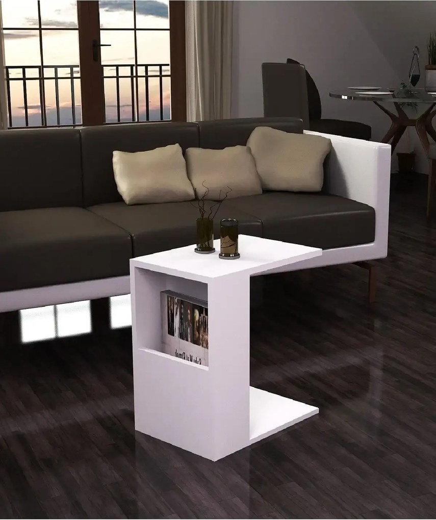 Masuta cafea laterala alba cu spatiu depozitare Carmen Homs