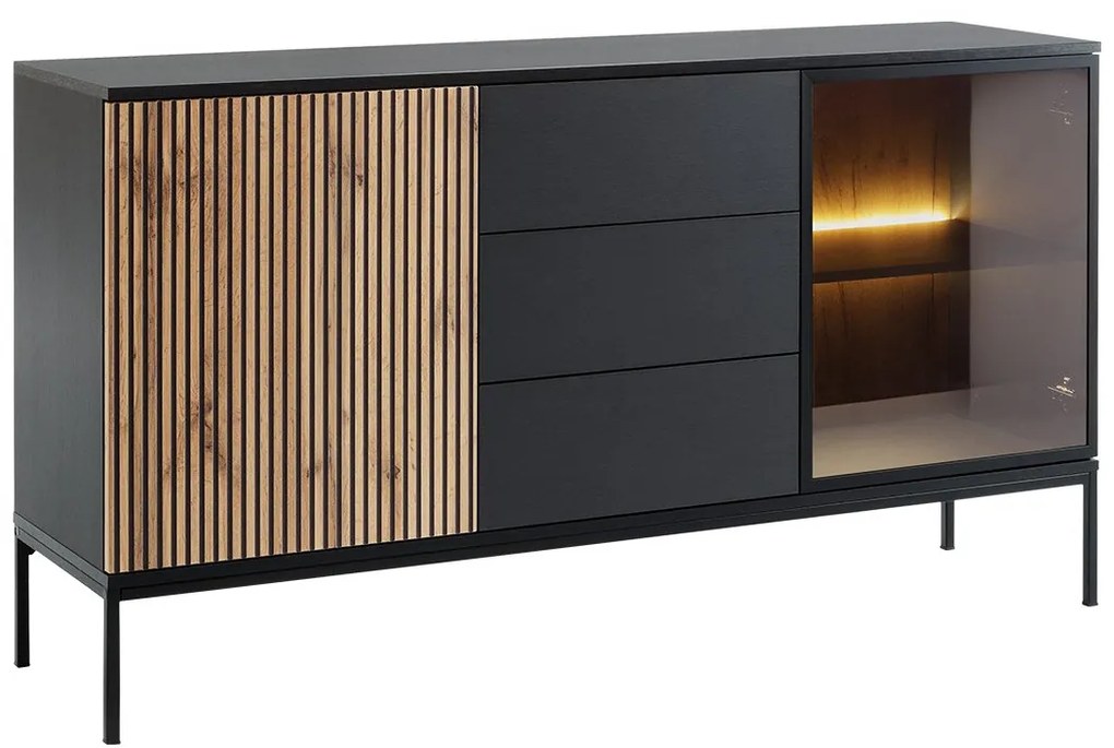 Vitrină Dernas KSZ154 (Negru grafit + Stejar wotan) (cu iluminat LED galben). 1106293
