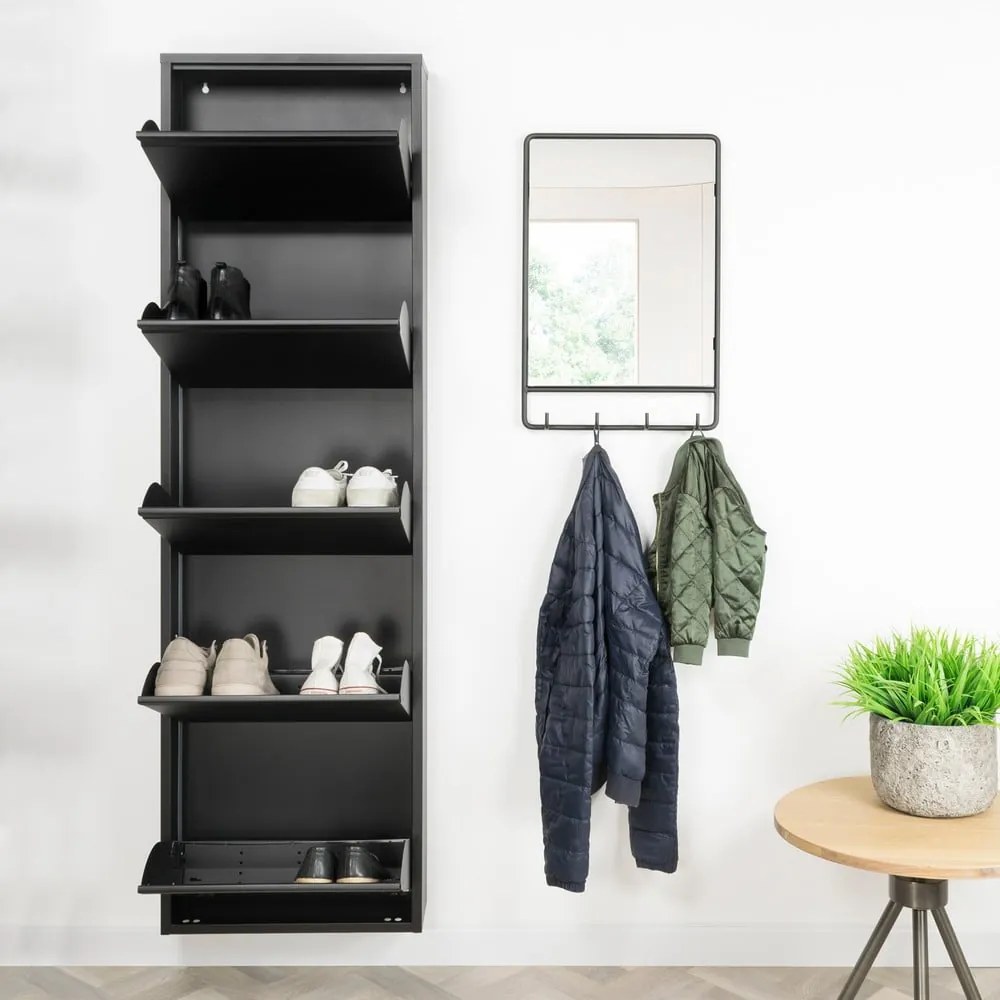 Pantofar negru cu deschidere înclinată din metal 50x169x15 cm Billy – Spinder Design