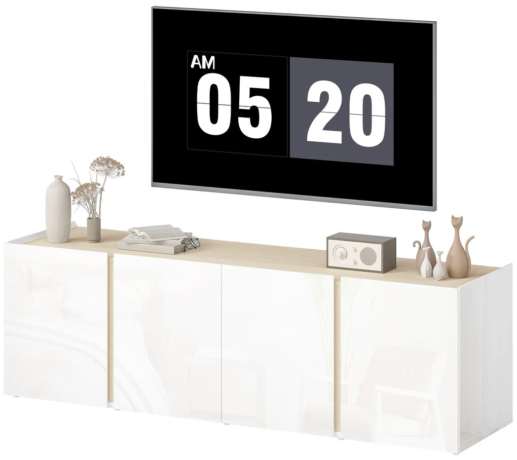 HOMCOM Comodă TV pentru televizoare de 65 de inch, Dulap TV cu uși Soft-Close, rafturi ajustabile, orificii pentru cabluri, pentru camera de zi, Alb | Aosom Romania