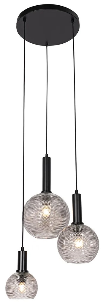 Lampă suspendată de design neagră cu sticlă fumurie cu 3 lumini - Chico